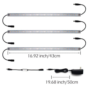 Hard LED Grow Light Strip with Full Spectrum LEDs, 36W IP65 Waterproof Dimmable LED Plant Grow Light Bar for Germination, Growth and Flowering, with 12V/3A Power Supply, Set of 3, All in Kit