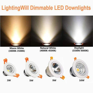 LED Downlight 3W Dimmable CRI80 COB Directional Recessed Ceiling Light Cut-out 2in (51mm) 60 Beam Angle 25W Halogen Bulbs Equivalent