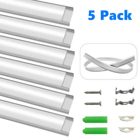 5Pack 1Meter (40'') Bendable Aluminum Channel System with Cover, End Caps, and Mounting Clips, for LED Strip Installations, Ultra-Thin Silver Finish