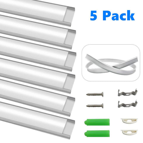Image of 5Pack 1Meter (40'') Bendable Aluminum Channel System with Cover, End Caps, and Mounting Clips, for LED Strip Installations, Ultra-Thin Silver Finish