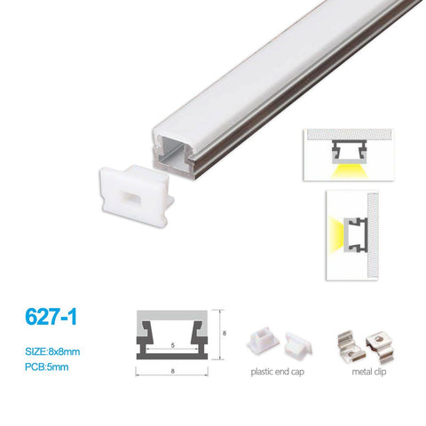 5/10/25/50 Pack 8MM*8MM LED Aluminum Profile with Flat Milky White Cover Surface Mounting for LED Rigid Strip Lighting System