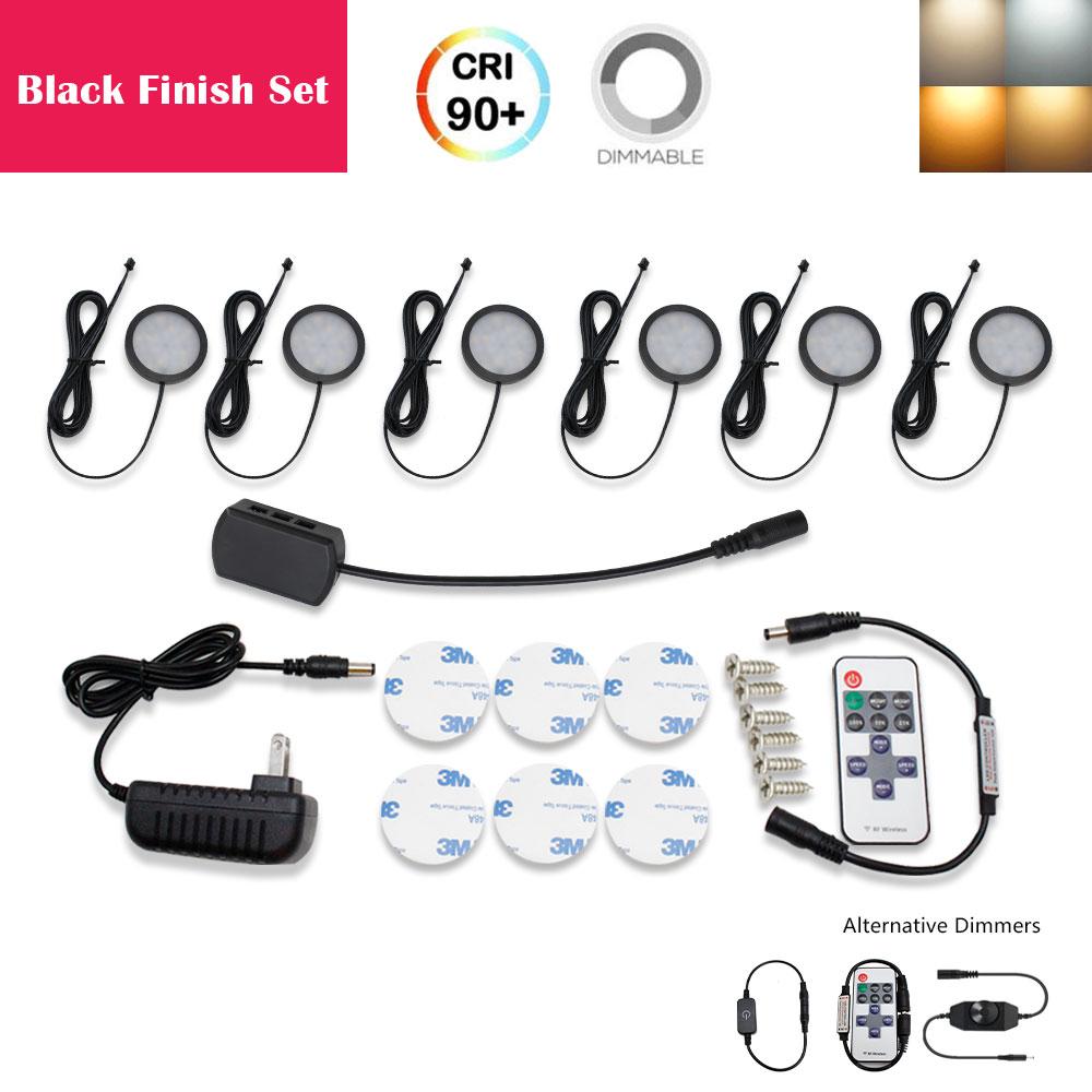 A-Series 6 Pack (6*2W) Dimmable CRI 90 Ultra Thin LED Under Cabinet Puck Lights With Dimmer & Power Adapter, All Accessories Included