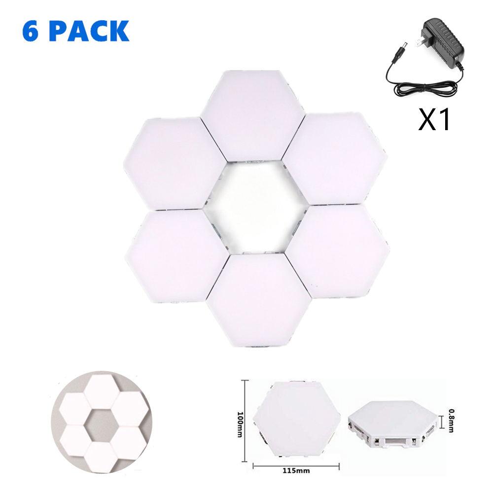 Free Shipping 6 Pack Hexagonal LED Wall Light, DIY Modular Touch Sensitive Lights LED Night Light for Home Decor, Gifts
