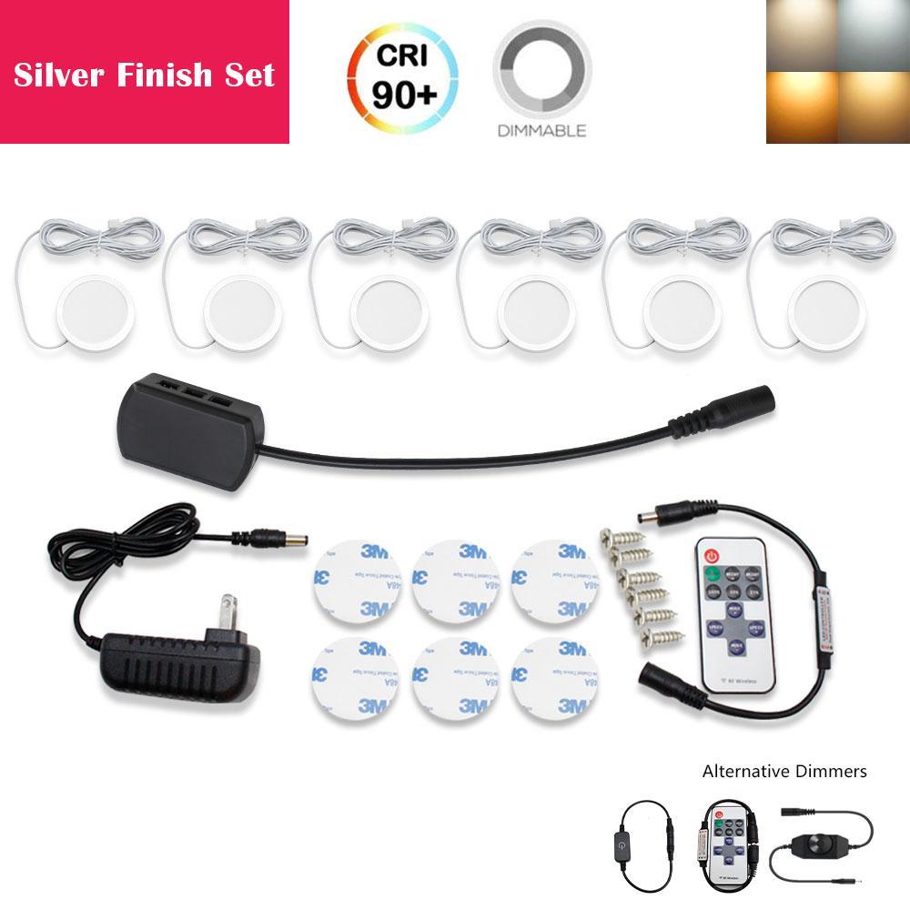 A-Series 6 Pack (6*2W) Dimmable CRI 90 Ultra Thin LED Under Cabinet Puck Lights With Dimmer & Power Adapter, All Accessories Included