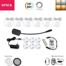 A-Series 6 Pack (6*2W) Dimmable CRI 90 Ultra Thin LED Under Cabinet Puck Lights With Dimmer & Power Adapter, All Accessories Included