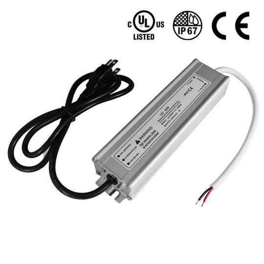 Waterproof IP67 LED Power Supply Driver Transformer  110V AC to 12V DC Low Voltage Output with 3-Prong Plug 3.3 Feet Cable for Outdoor Use