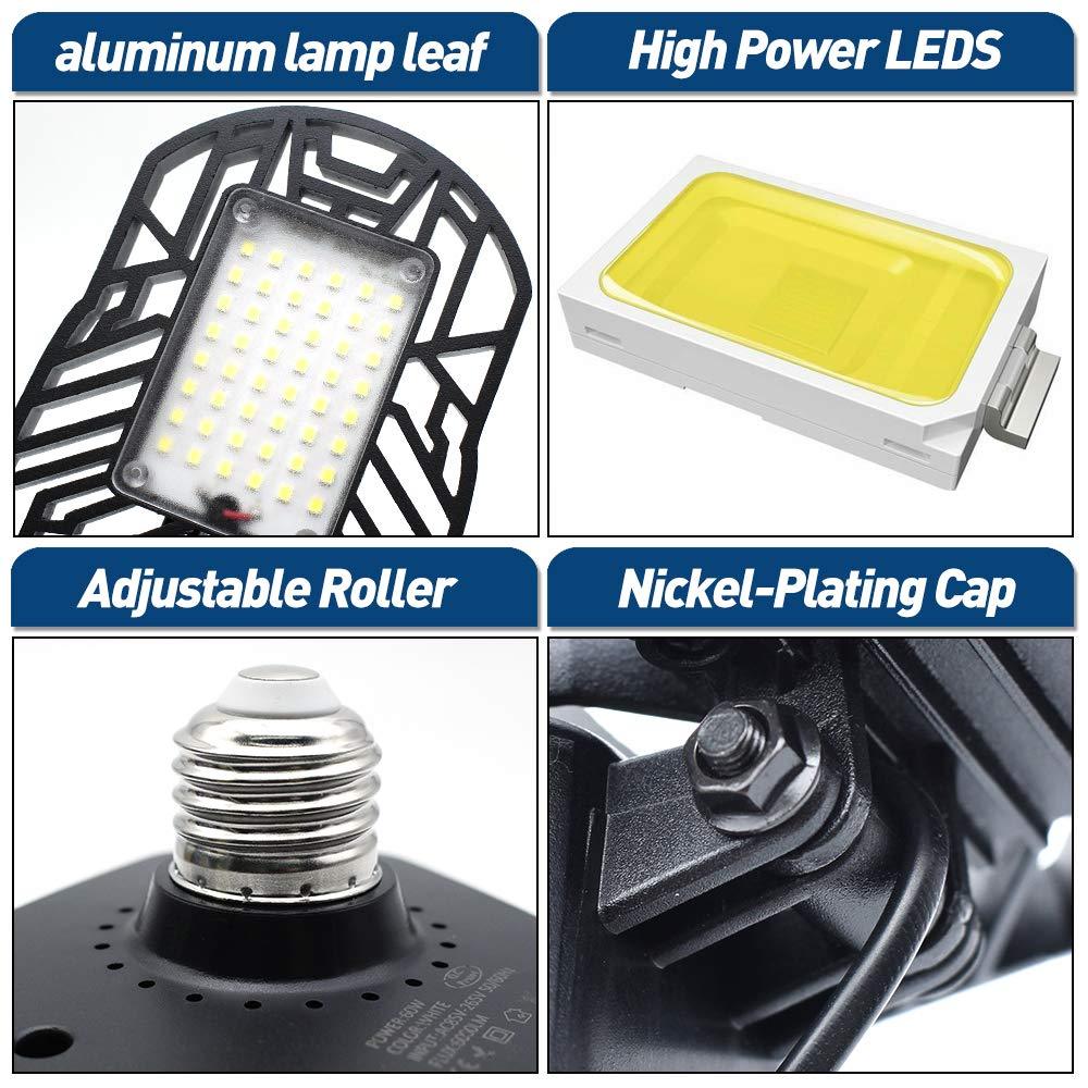 60W Full Area Motion Activated Radar / Standard CRI 80 6000LM 6000K Deformable E26/E27 Base LED Ceiling Light for Garage, Barn, Workshop