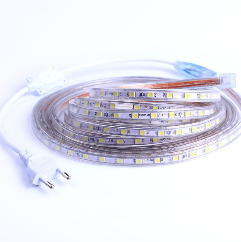 AC 110V / 220V SMD5050 High Voltage Flat Strip Light 60 LEDs Per Meter 12mm Width with Wall Outlet Power Plug