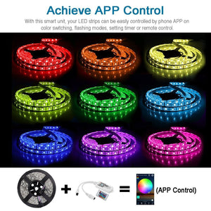 WiFi IP65 Waterproof LED Light Strip Music Sync Remote Controlled by Alexa Echo Android ISO Smart Phone 16.4ft Cuttable 12V RGB 300LED SMD5050 Strip with 24 Keys Controller & 8Amp 96W Power Supply