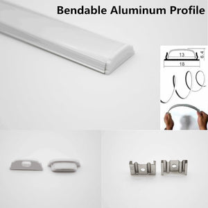 5Pack 1Meter (40'') Bendable Aluminum Channel System with Cover, End Caps, and Mounting Clips, for LED Strip Installations, Ultra-Thin Silver Finish