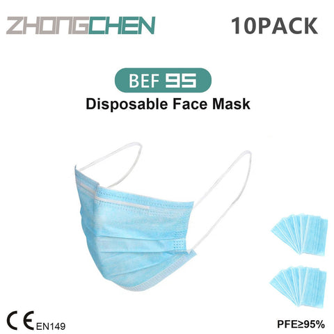 Image of 10Pack of BFE95% Face Masks, 3-Ply Cotton Filter Medical Sanitary for Dust, Germ Protection