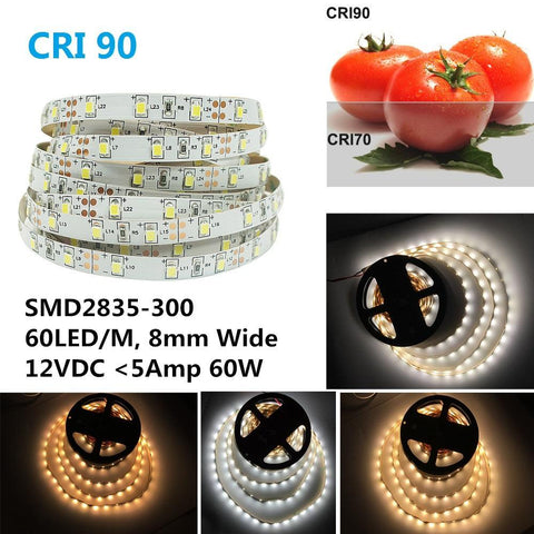 Image of High CRI > 90 DC 12V Dimmable SMD2835-300 Flexible LED Strips 60 LEDs Per Meter 8mm Width 1000lm Per Meter