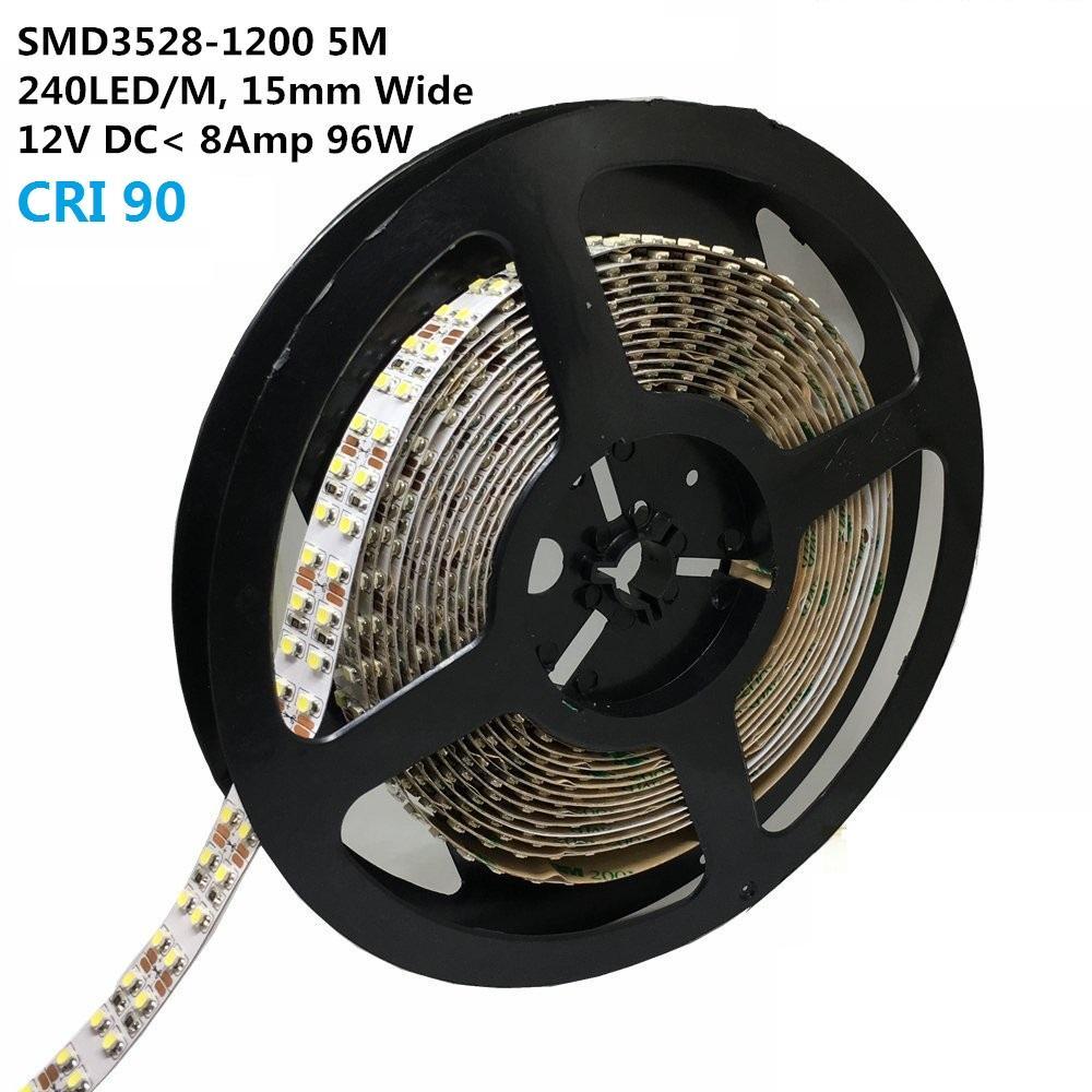 High CRI > 90 DC 12V SMD3528-1200 Double Row Flexible LED Strips 240 LEDs Per Meter 15mm Width 1200lm Per Meter