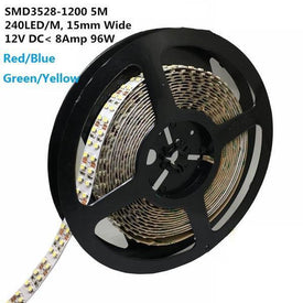 DC 12V Red/Blue/Green/Yellow Dimmable SMD3528-1200 Double Row Flexible LED Strips 240 LEDs Per Meter 15mm Width 1200lm Per Meter