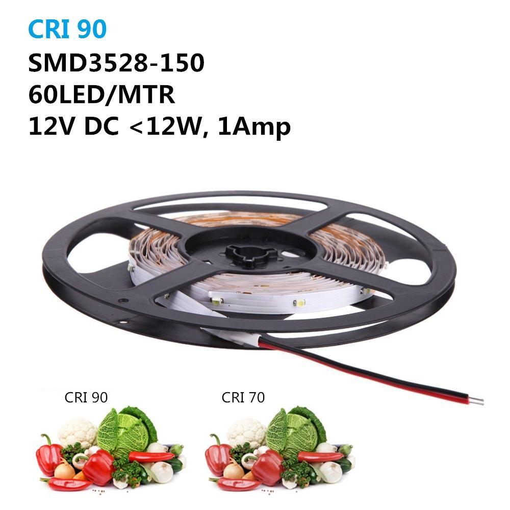 High CRI > 90 DC 12V SMD3528-150 Flexible LED Strips 30 LEDs Per Meter 8mm Width 150lm Per Meter