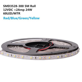 DC 12V Red/Blue/Green/Yellow Dimmable SMD3528-300 Flexible LED Strips 60 LEDs Per Meter 8mm Width 300lm Per Meter