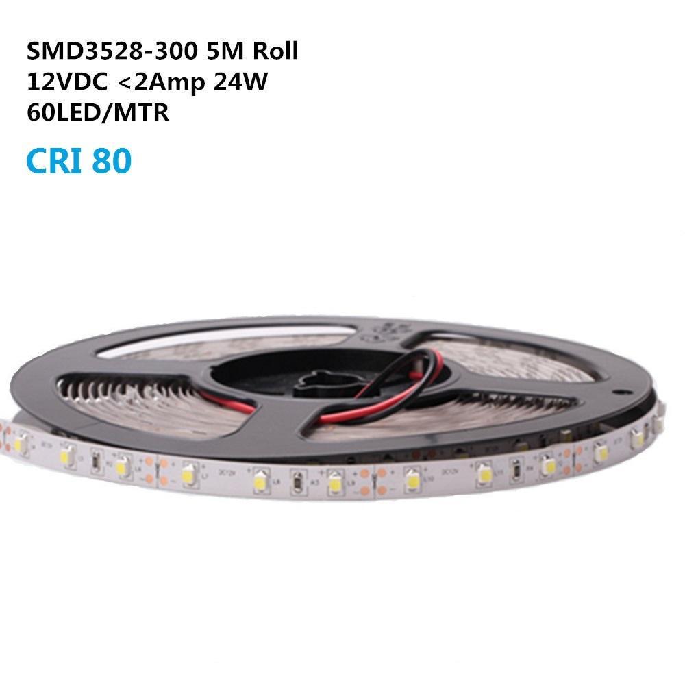DC 12V Dimmable SMD3528-300 Flexible LED Strips 60 LEDs Per Meter 8mm Width 300lm Per Meter