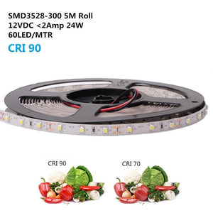 High CRI > 90 DC 12V SMD3528-300 Flexible LED Strips 60 LEDs Per Meter 8mm Width 300lm Per Meter
