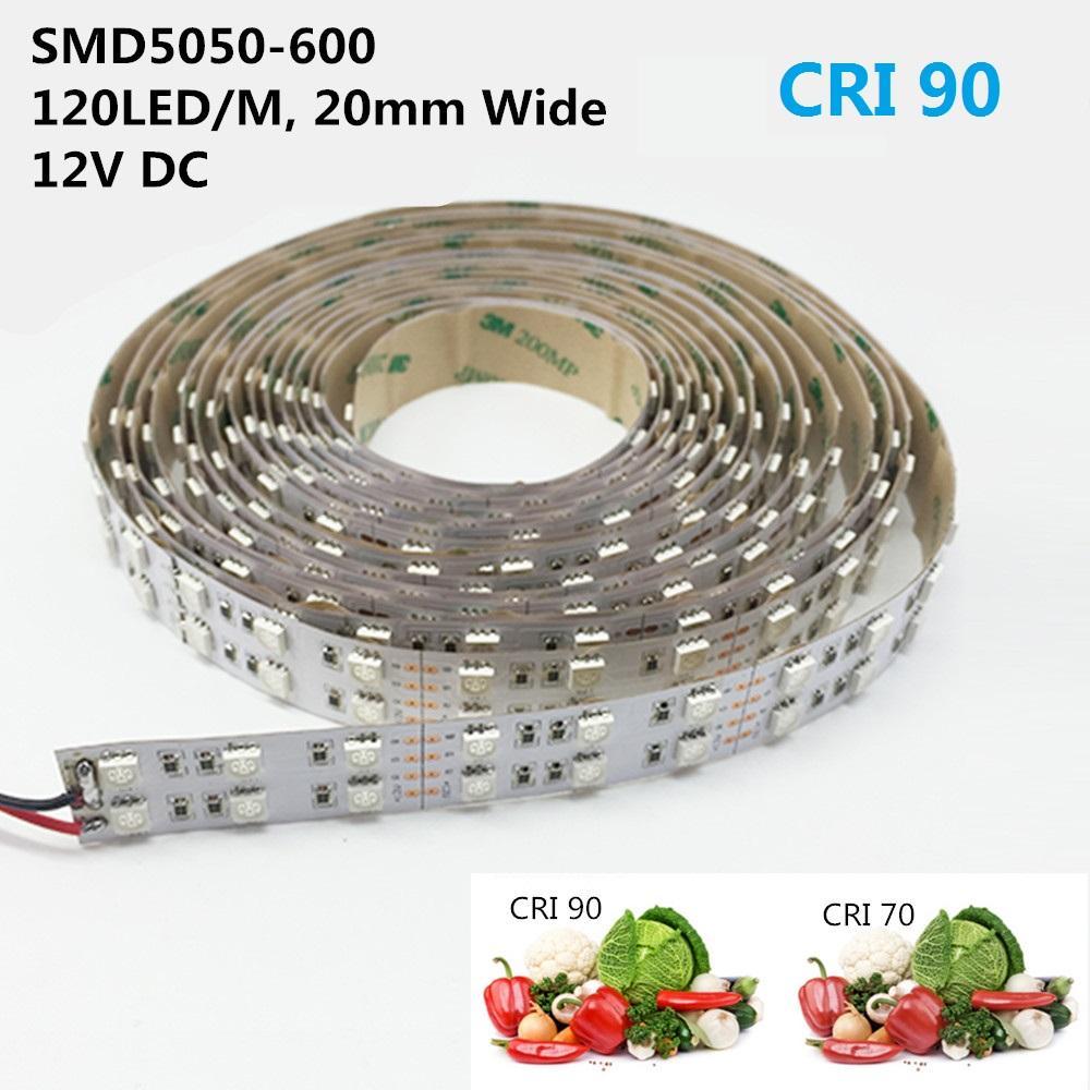 High CRI >90 DC 12V Dimmable SMD5050-600 Double Row Flexible LED Strips 120 LEDs Per Meter 15mm Width 1800lm Per Meter