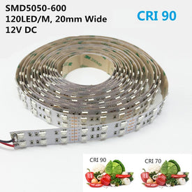 High CRI >90 DC 12V Dimmable SMD5050-600 Double Row Flexible LED Strips 120 LEDs Per Meter 15mm Width 1800lm Per Meter