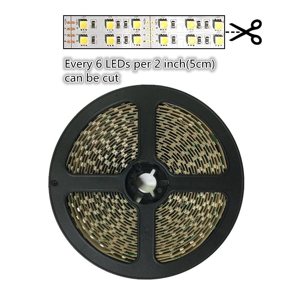 High CRI >90 DC 12V Dimmable SMD5050-600 Double Row Flexible LED Strips 120 LEDs Per Meter 15mm Width 1800lm Per Meter