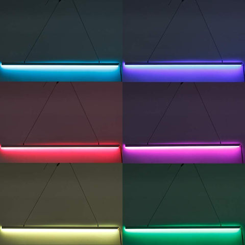 5Pack 3.3ft/1M RGB Color Changing LED Light Bar Kit with LED Crystal Hanging Linear Light Aluminum Channel System Ultra Thin Silver Track Lighting Kit Profile Acrylic Frosted Covers, Extrusion include the 6mm RGB LED Tape Strip Light inside