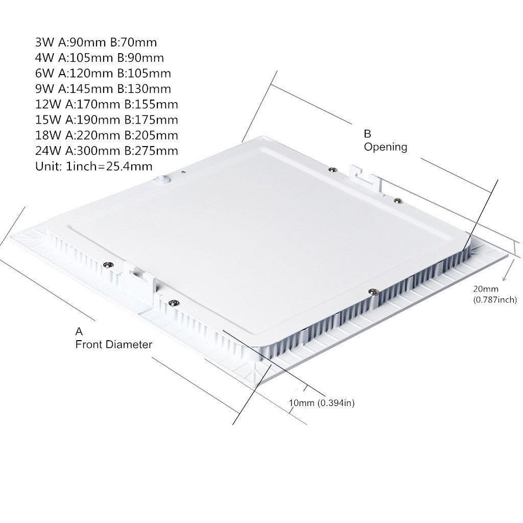 White Trim LED Panel Light 10mm Thick Square Shape Low Profile Recessed Ceiling Panel Lamp 100-240V AC