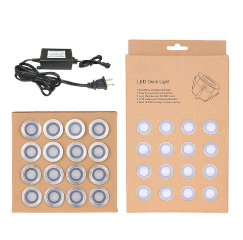 Image of 16 Pack Outdoor Recessed LED Deck Lights Kits IP67 Waterproof Inground LED Step Lights Kit for Garden, Yard, Steps, Bath Room and Kitchen