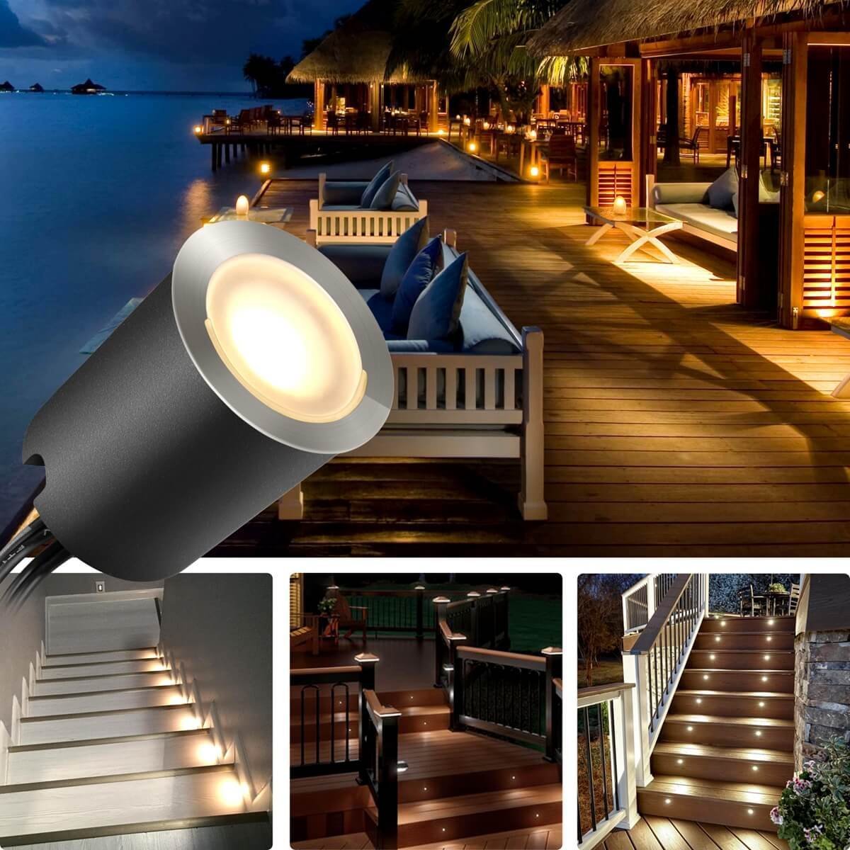 16 Pack Outdoor Recessed LED Deck Lights Kits IP67 Waterproof with Black Protection Shell LED Step Lights Kit for Garden/Yard/Steps/Bath Room/Kitchen