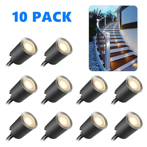 Image of 10 Pack Outdoor Recessed LED Deck Lights Kits IP67 Waterproof with Black Protection Shell LED Step Light for Garden/Yard/Steps/Bath Room/Kitchen