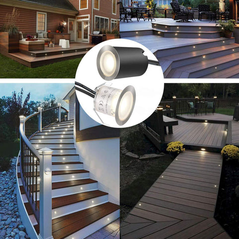 Image of 16 Pack Outdoor Recessed LED Deck Lights Kits IP67 Waterproof with Black Protection Shell LED Step Lights Kit for Garden/Yard/Steps/Bath Room/Kitchen