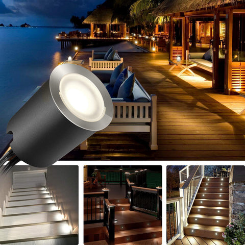 Image of 10 Pack Outdoor Recessed LED Deck Lights Kits IP67 Waterproof with Black Protection Shell LED Step Light for Garden/Yard/Steps/Bath Room/Kitchen