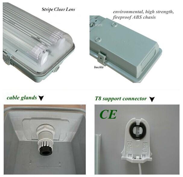 Stripe Clear Cover T8 LED Tube Lights with Striped Clear Tri-proof T8 Tube Fixture for Double Tube