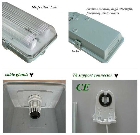 Image of Stripe Clear Cover T8 LED Tube Lights with Striped Clear Tri-proof T8 Tube Fixture for Double Tube