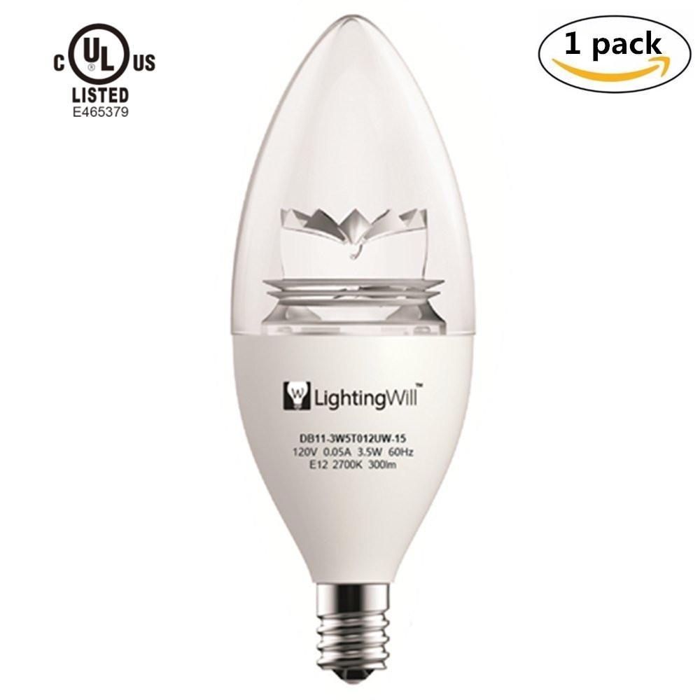 UL CUL Approved 3.5W 300 Lumen LED Candle Light Bulb Dimmable 2700K Warm White Color in E12 Edison Screw Base, 40 Watt Incandescent Lamp Equivalent