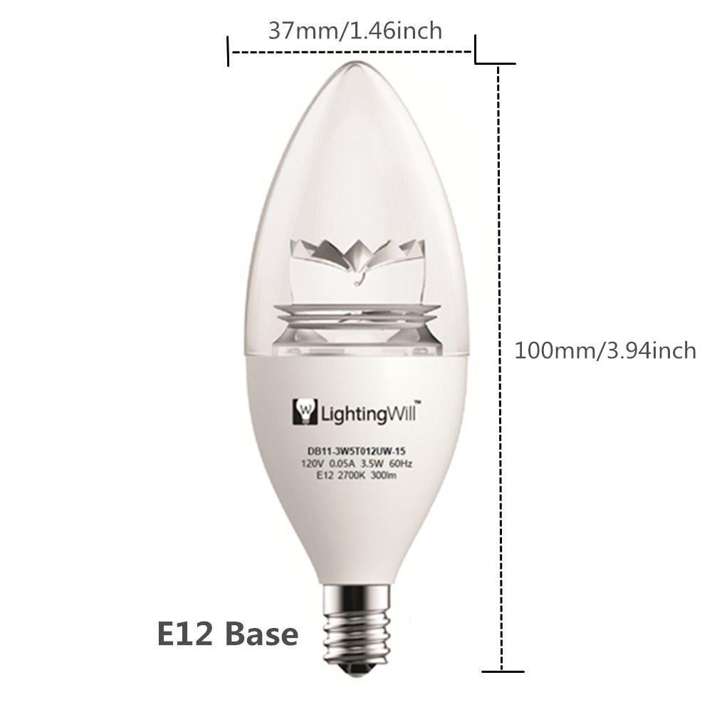 UL CUL Approved 3.5W 300 Lumen LED Candle Light Bulb Dimmable 2700K Warm White Color in E12 Edison Screw Base, 40 Watt Incandescent Lamp Equivalent