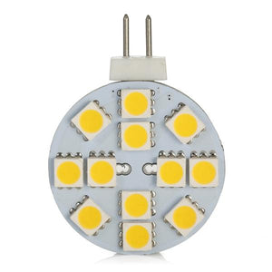 4 Pack 2.2 Watt (25 Watt Equivalent) DC12V Flat Round Wafer Disc Light Bulb G4 Bi-pin base Lamps with 12 pcs Tri-Chip LED SMD5050