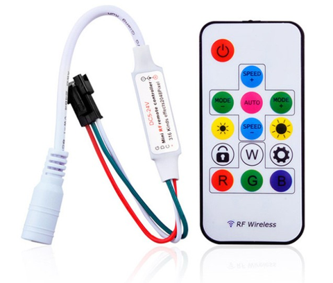 Image of Mini LED Controller 17 Key RF Wireless Remote Pixel SPI Controller for Addressable Dream Color RGB LED Lights DC5-24V