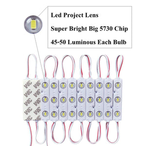 20pcs/pack LED Modules String with 5730 3 LED 160°Beam DC12V 90LM 1.5W Module Light  Waterproof IP67 with Adhesive Tape Back
