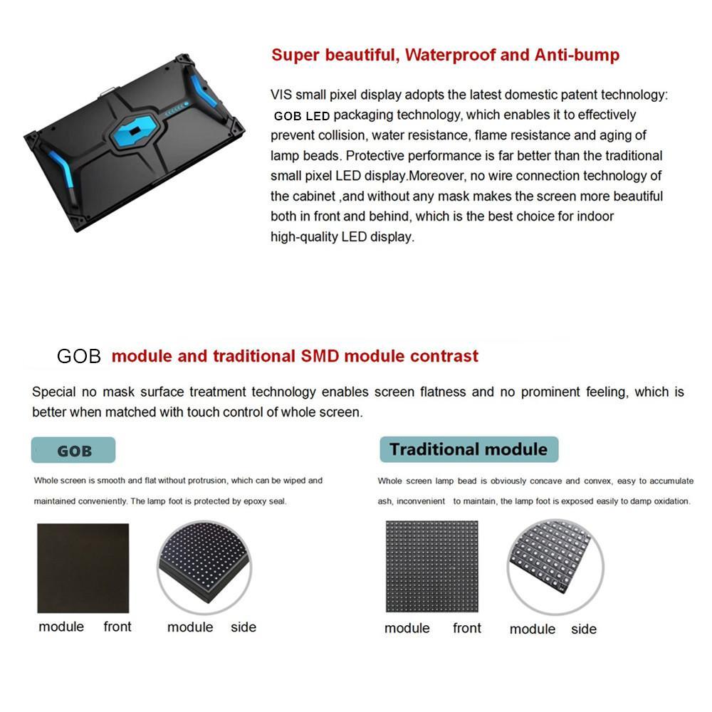 TrueHD-600GOB Series Indoor Fine Pixel in 1.25/1.45/1.56/1.875 mm LED Display 600x337mm Aluminum Cabinet with Gel Protection Cover on Front Top IP65/IP30 Rated