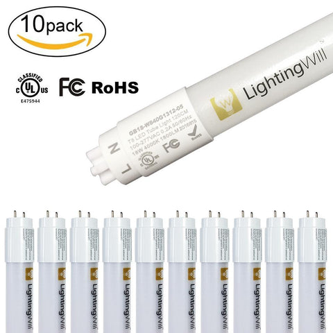 Image of FREE SHIPPING 4/10/20 Pack 4FT(120cm) LED T8 Tube 18W 1800LM 100-277VAC, Ballast By-Pass, UL CUL Authenticated All-Plastic Nano Shell LED Tube