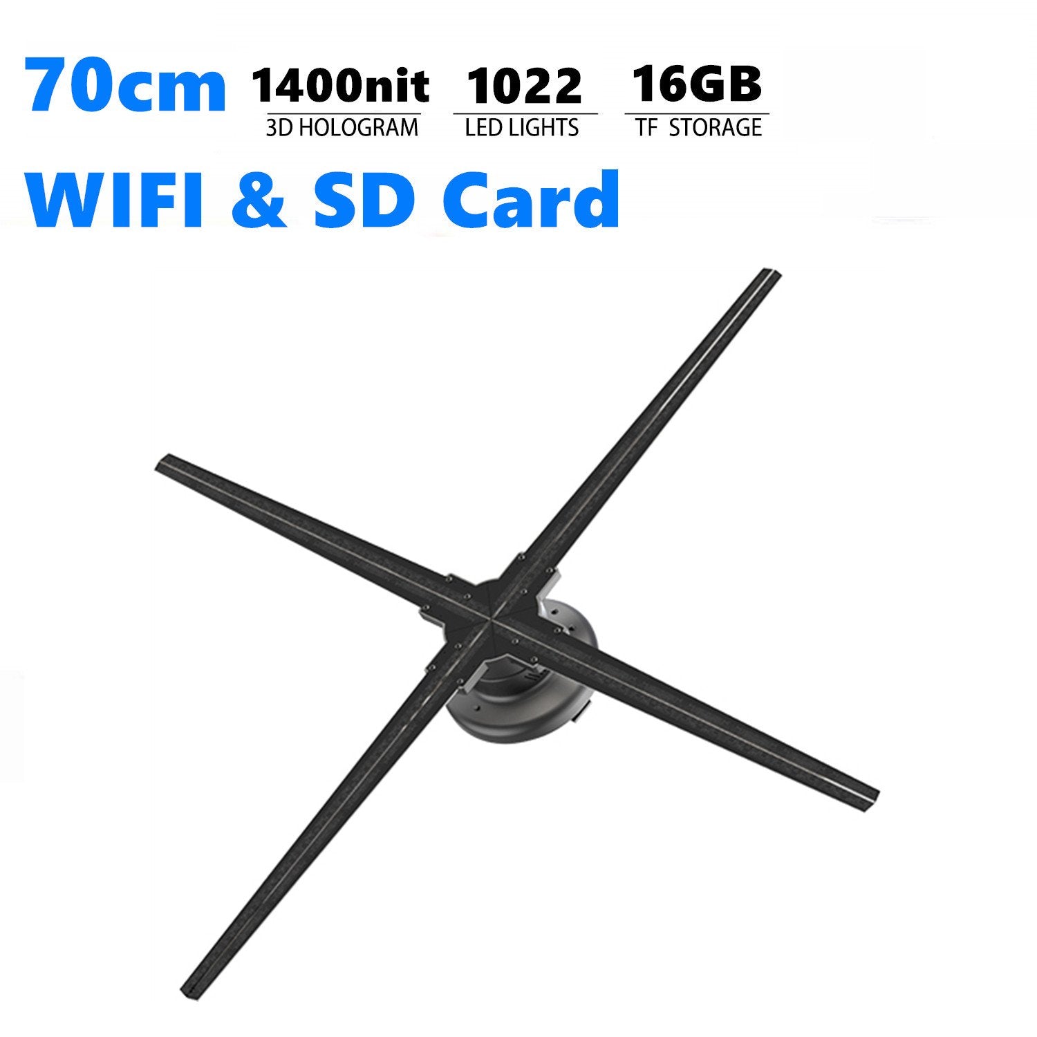 Free Shipping 70cm 3D Hologram WiFi App Control Advertising Display LED Fan- 4 Blades 1022 LEDs Ideal for Store/Casino/Restaurant/Bar Signs