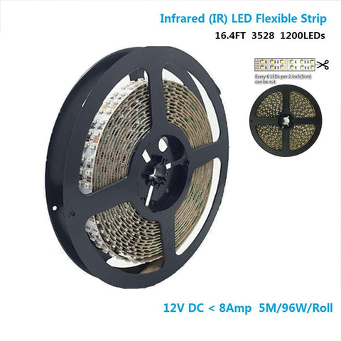 Image of DC12V SMD3528-1200-IR InfraRed (850nm/940nm) Signle Chip Double Row Flexible LED Strips 240LEDs 19.2W Per Meter