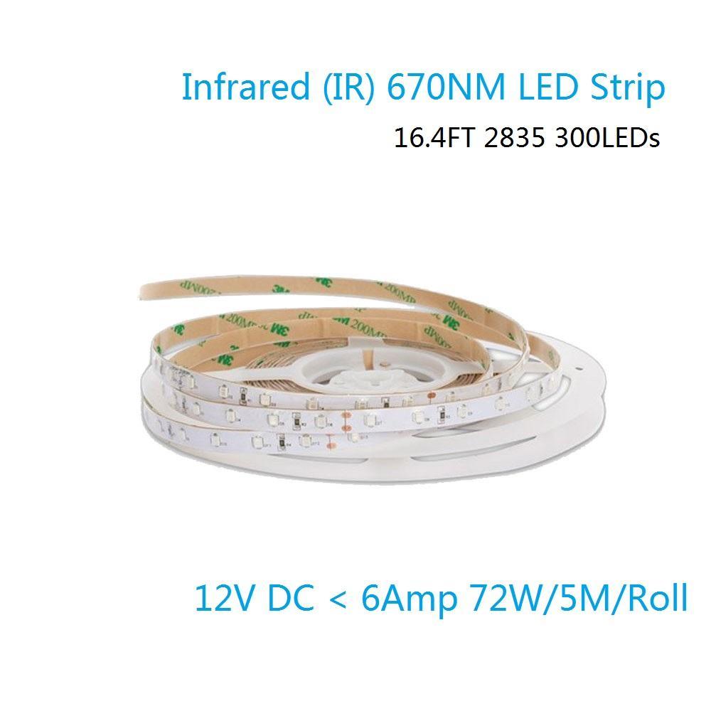 DC 12V Dimmable 670NM Red SMD2835-300 Flexible LED Strips 60 LEDs Per Meter 8mm Width 12W Per Meter