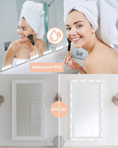 Image of DIY Hollywood Style LED Vanity Mirror Lights Kit Dimmable Lighting, 10FT/20W-60leds, Daylight White, Waterproof IP67 with dimmable and power supply