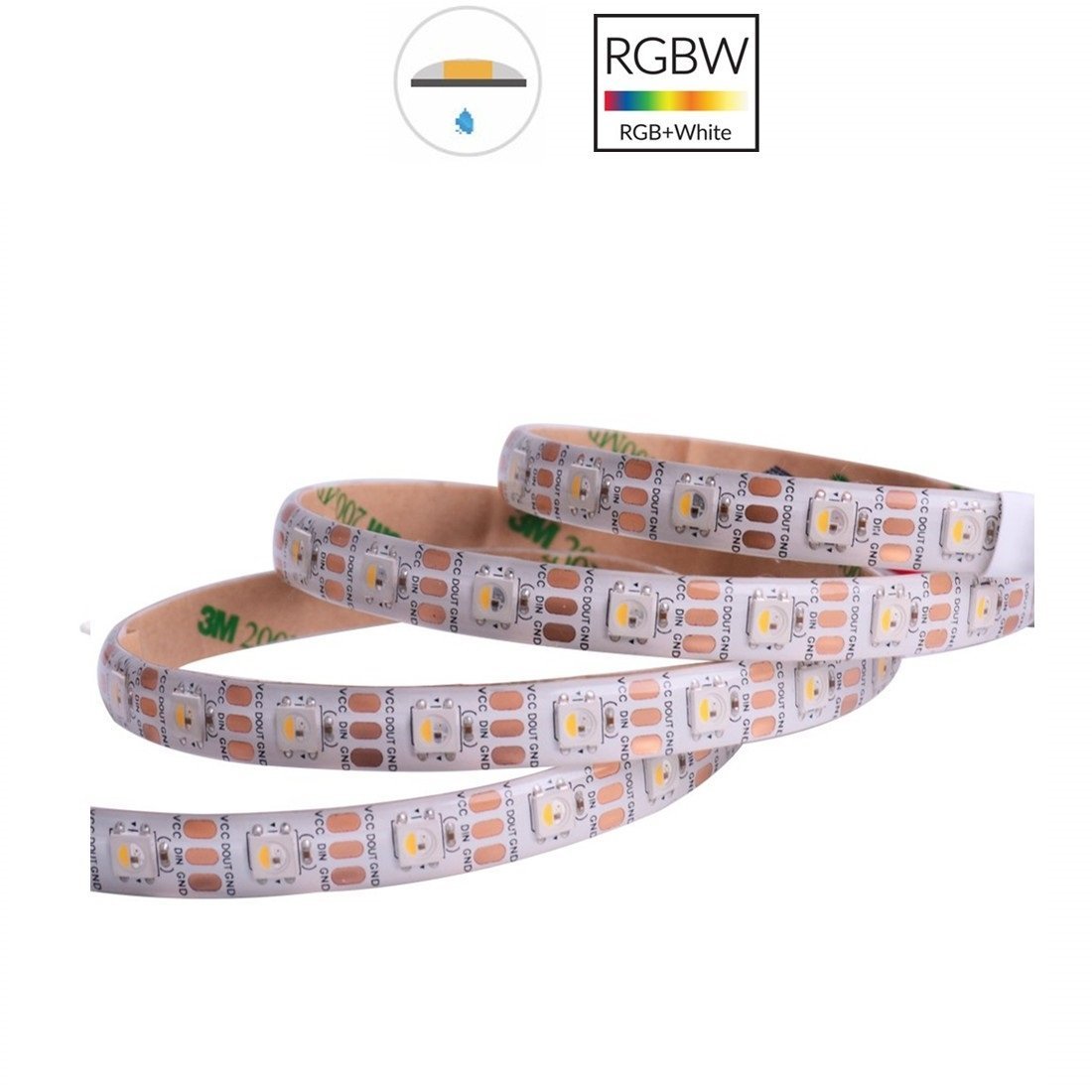 DC 5V SK6812 Individually Addressable LED Strip Light 5050 RGBW 16.4 Feet (500cm) 60LED/Meter LED Pixel Flexible Tape White PCB