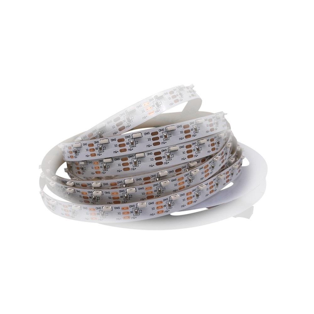 DC 5V 5Meter (16.4Ft) Side Emitting RGB SMD4020 SK6812 Individually Addressable LED Strip Light 60LED/Meter LED Pixel Flexible Tape White PCB