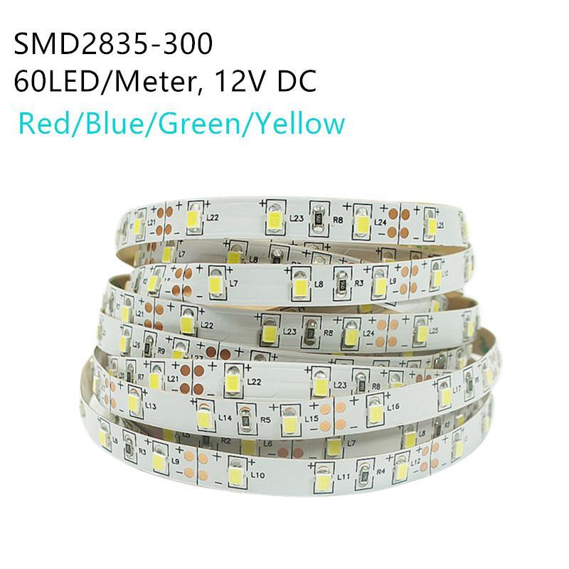 Red/Blue/Yellow/Green DC 12V Dimmable SMD2835-300 Flexible LED Strips 60 LEDs Per Meter 8mm Width LED Tape Light