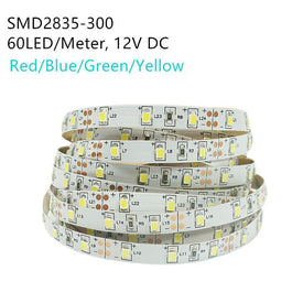 Red/Blue/Yellow/Green DC 12V Dimmable SMD2835-300 Flexible LED Strips 60 LEDs Per Meter 8mm Width LED Tape Light