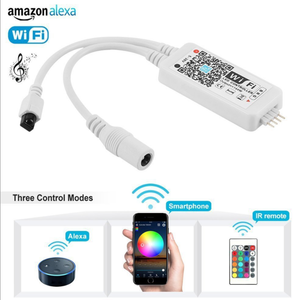 WiFi RGB LED Controller Box Working with Alexa Android IOS System Phone IR Remote Control for RGB LED Light Strip 5050 3528